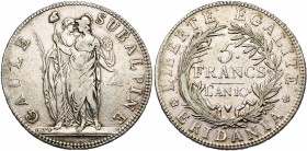 ITALIE, REPUBLIQUE SUBALPINE, (1800-1802), AR 5 francs, an 10 (1801), Turin. M. 10; G. 4; Dav. 197.

presque Très Beau / about Very Fine