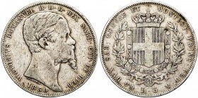 ITALIE, SAVOIE et SARDAIGNE, Victor Emmanuel II (1849-1861), AR 5 lire, 1850P, Gênes. M. 41; G. 30.

Beau / Fine