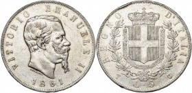 ITALIE, Royaume, Victor Emmanuel II (1861-1878), AR 5 lire, 1861T, Turin. M. 163; G. 32. Rare Coup sur la tranche.

Très Beau / Very Fine
