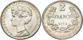 LUXEMBOURG, Marie-Adélaïde (1912-1919), 2 francs, 1914. Essai en argent de Federspiel. Tranche cannelée. Probst L346-2.

Fleur de Coin / Uncirculate...
