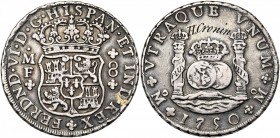 MEXIQUE, Ferdinand VI (1746-1759), AR 8 reales, 1750MF, Mexico. D/ Ecu couronné. R/ Deux globes couronnés entre les colonnes d''Hercule. C.C.T. 289; C...