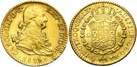 MEXIQUE, Charles IV (1788-1808), AV 2 escudos, 1805TH, Mexico. Cal. 1339; Fr. 45. 6,72g Défaut de flan au droit.

Très Beau / Very Fine