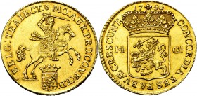 NEDERLAND, UTRECHT, Provincie, AV 14 gulden (gouden rijder), 1750. Vz/ Ridder te paard n.r. met zwaard boven gekroond provinciewapen. Kz/ Gekroond Gen...