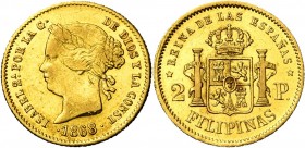 PHILIPPINES, Colonie espagnole, Isabelle II (1833-1868), AV 2 pesos, 1868, Manille. Cal. 850; Fr. 2.

Beau à Très Beau / Fine - Very Fine