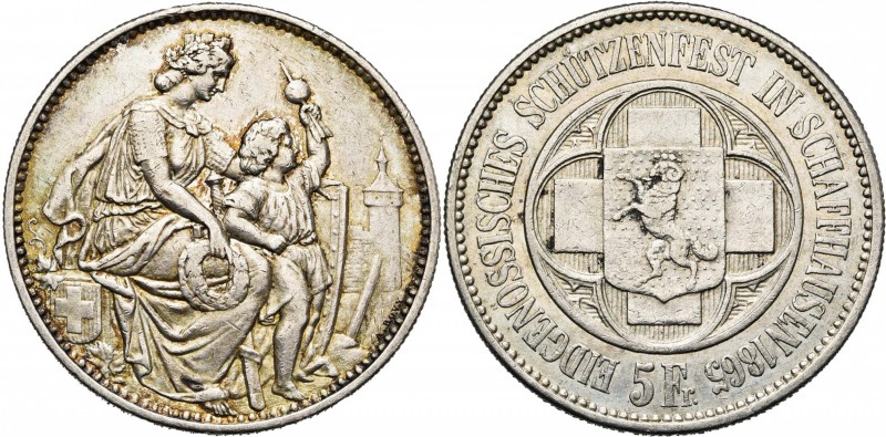 SUISSE, Confédération helvétique, AR 5 francs, 1865. Tir fédéral à Schaffhausen....