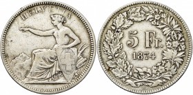 SUISSE, Confédération helvétique, AR 5 francs, 1874B., Bruxelles. Divo 47; Dav. 376.

Beau à Très Beau / Fine - Very Fine