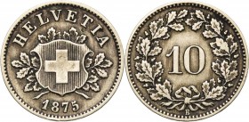 SUISSE, Confédération helvétique, billon 10 Rappen, 1875B. Divo 53. Rare.

Très Beau / Very Fine