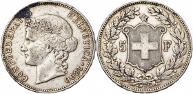 SUISSE, Confédération helvétique, AR 5 francs, 1890B, Berne. Divo 116; Dav. 392. Tache.

Beau à Très Beau / Fine - Very Fine