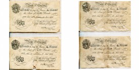 GRANDE-BRETAGNE, lot de 4 billets de 10 livres, 16.06.1937 et 16.11.1937 (3). Pick 336a. Pliés, avec traces d''humidité (un troué et un déchiré). Copi...