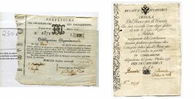 ITALIE, lot de 2 billets: Banco Giro di Venezia, 10 ducati, 1.10.1798 (n° 2578); Prefettura del Dipartimento del Tagliamento, obligation de 10 lire, T...