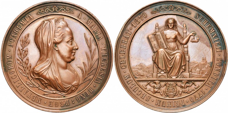 HONGRIE, AE médaille, 1870, Radnitzky. Centenaire de l''école des mines de Schem...