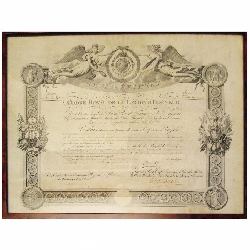 FRANCE, Ordre royal de la Légion d’honneur, diplôme de grand officier, attribué ...