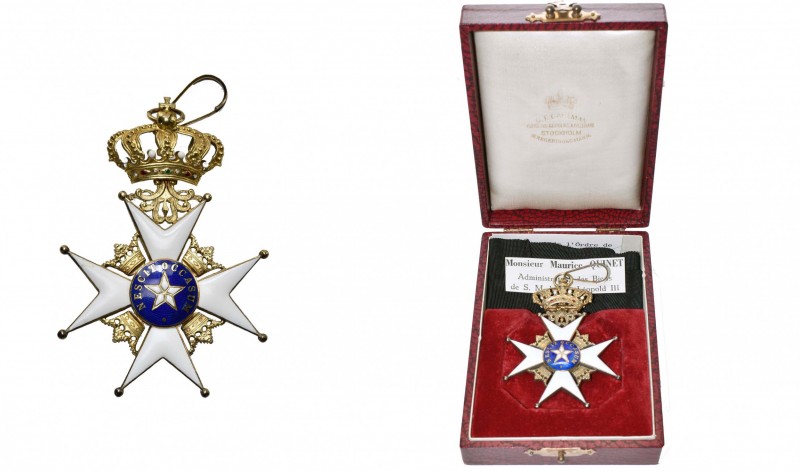 SUEDE, Ordre de l''Etoile polaire, croix de commandeur, avec sa cravate, écrin C...