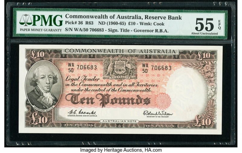 Australia Commonwealth of Australia Reserve Bank 10 Pounds ND (1960-65) Pick 36 ...