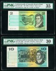 Australia Commonwealth of Australia Reserve Bank 2; 10 Dollars ND (1966); ND (1967) Pick 38a; 40b PMG Choice Very Fine 35; Very Fine 30. Pick 40b; sta...