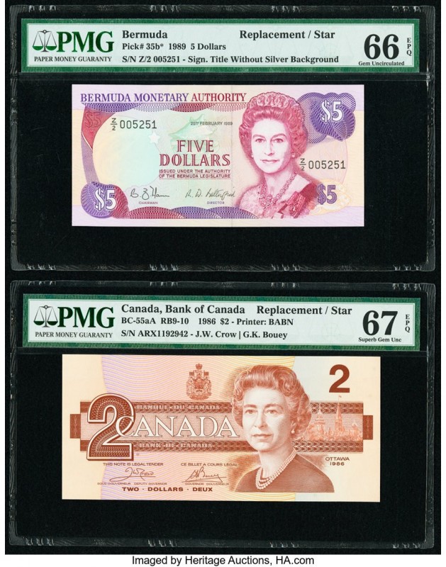 Bermuda Monetary Authority 5 Dollars 20.2.1989 Pick 35b* Replacement PMG Gem Unc...