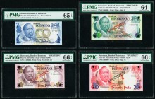 Botswana Bank of Botswana 2; 5; 10; 20 Pula ND (1976) (3); ND (1979) Pick 2a; 3s; 4s1; 5s1 One issued; Three Specimens PMG Gem Uncirculated 65 EPQ; Ge...