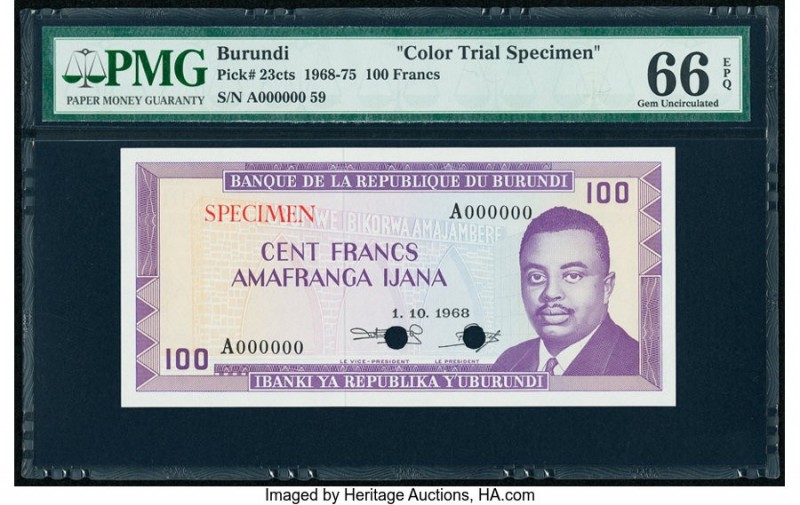 Burundi Banque de la Republique du Burundi 100 Francs 1.10.1968 Pick 23cts Color...
