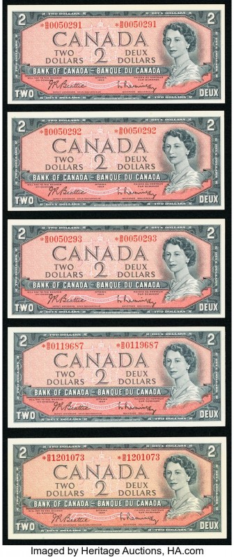 Canada Bank of Canada $2 1954 BC-38bA Five Replacement Examples Crisp Uncirculat...