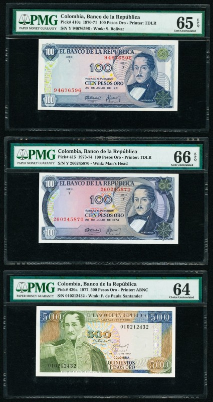 Colombia Banco de la Republica 100 Pesos Oro 20.7.1971; 20.7.1974 Pick 410c; 415...