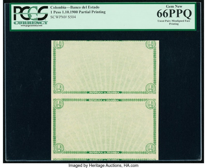 Colombia Banco del Estado 1 Peso 1.10.1900 Pick S504 Partial Printing Uncut Pair...