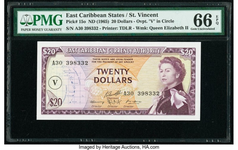 East Caribbean States Currency Authority, St. Vincent 20 Dollars ND (1965) Pick ...