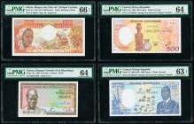 Gabon Banque des Etats de l'Afrique Centrale 500 Francs ND (1974) Pick 2a PMG Gem Uncirculated 66 EPQ; Guinea Banque de la Republique 50 Francs 1.3.19...