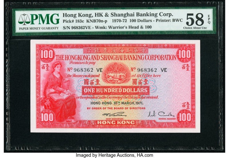 Hong Kong Hongkong & Shanghai Banking Corp. 100 Dollars 18.3.1971 Pick 183c KNB7...