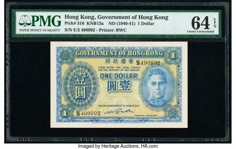 Hong Kong Government of Hong Kong 1 Dollar ND (1940-41) Pick 316 KNB13a PMG Choi...