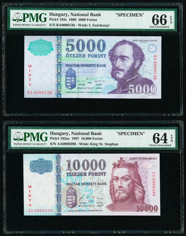 Hungary Magyar Nemzeti Bank 5000; 10,000 Forint 1999; 1997 Pick 182s; 183as Two ...