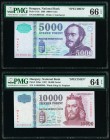 Hungary Magyar Nemzeti Bank 5000; 10,000 Forint 1999; 1997 Pick 182s; 183as Two Specimen PMG Gem Uncirculated 66 EPQ; Choice Uncirculated 64 EPQ. 

HI...