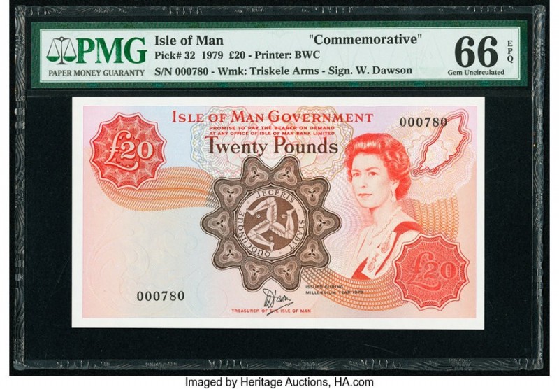 Isle Of Man Isle of Man Government 20 Pounds 1979 Pick 32 PMG Gem Uncirculated 6...