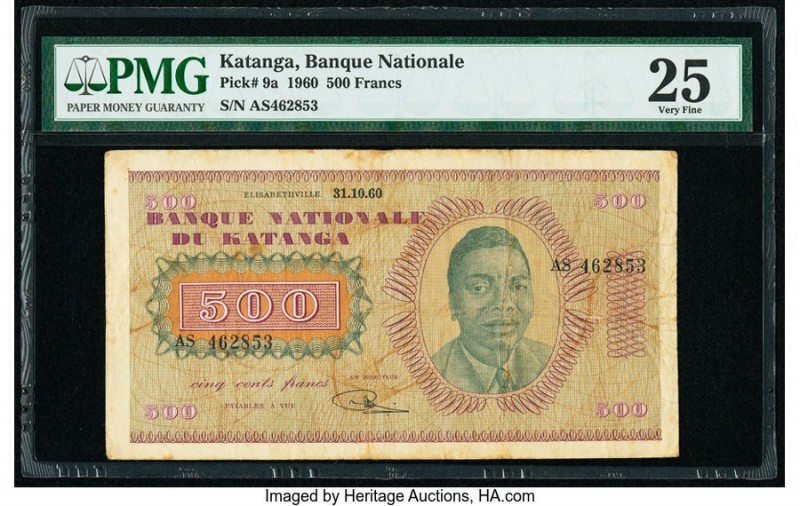 Katanga Banque Nationale du Katanga 500 Francs 31.10.1960 Pick 9a PMG Very Fine ...
