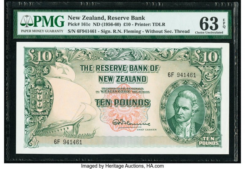 New Zealand Reserve Bank of New Zealand 10 Pounds ND (1956-60) Pick 161c PMG Cho...