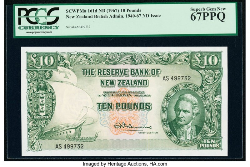New Zealand Reserve Bank of New Zealand 10 Pounds ND (1967) Pick 161d PCGS Super...