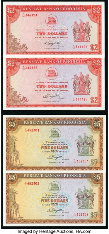 Rhodesia Reserve Bank of Rhodesia 2; 5 Dollars 10.4.1979; 15.5.1979 Pick 39a; 40...