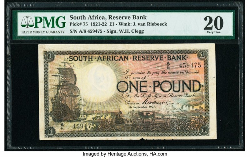 South Africa South African Reserve Bank 1 Pound 26.9.1921 Pick 75 PMG Very Fine ...