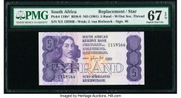South Africa Republic of South Africa 5 Rand ND (1981) Pick 119b* Replacement PMG Superb Gem Unc 67 EPQ. 

HID09801242017

© 2020 Heritage Auctions | ...