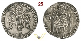 FIRENZE - REPUBBLICA (1189-1532) Grosso Guelfo da 5 Soldi e 6 Denari, stemma Davanzati (1406, II sem.). D/ Grande giglio R/ San Giovanni seduto con lu...