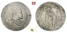 FIRENZE - COSIMO I DE' MEDICI (1536-1574) Piastra 1573. D/ Busto corazzato R/ San Giovanni con lunga croce. CNI 306/307 MIR 166/4 Ag g 32,80 Molto rar...