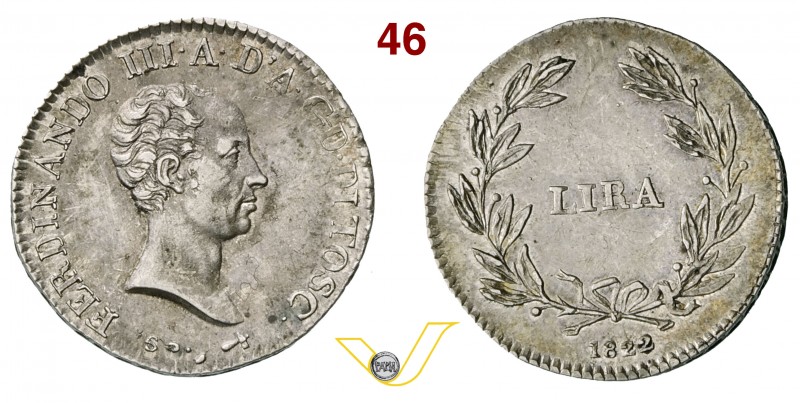 FIRENZE - FERDINANDO III DI LORENA (1791-1801 e 1814-1824) Lira 1822. Pag. 73 MI...