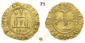 GENOVA - DOGI BIENNALI, II fase (1541-1637) 2 Doppie o Quadrupla 1598, sigle PP. D/ Castello R/ Croce fogliata. MIR 205/29 Au g 12,34 Rara • Ribattuta...