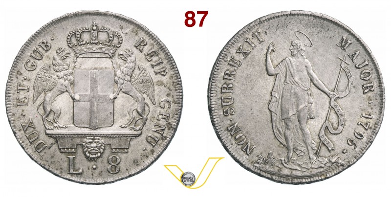 GENOVA - DOGI BIENNALI, III fase (1637-1797) 8 Lire 1796 “stemma nuovo”, stella ...