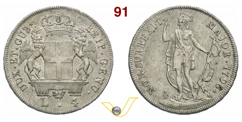 GENOVA - DOGI BIENNALI, III fase (1637-1797) 4 Lire 1796 “stemma nuovo”, stella ...