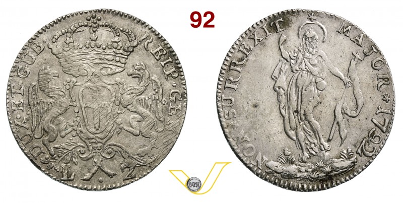 GENOVA - DOGI BIENNALI, III fase (1637-1797) 2 Lire 1792. MIR 316/1 Ag g 8,25 Ra...