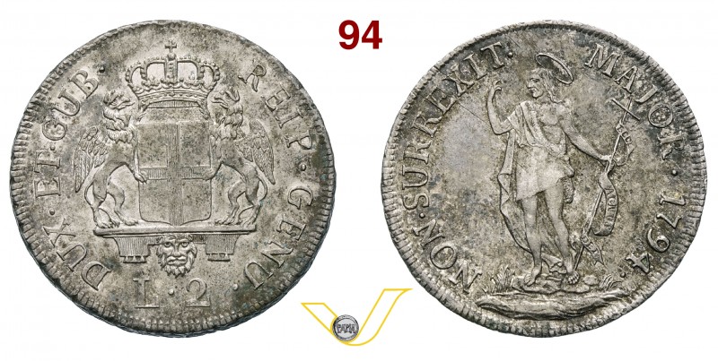GENOVA - DOGI BIENNALI, III fase (1637-1797) 2 Lire 1794. MIR 317/2 Ag g 8,28 SP...