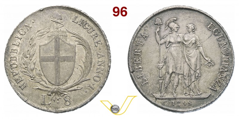 GENOVA - REPUBBLICA LIGURE (1798-1805) 8 Lire 1798 I. Pag. 11 Ag g 33,24 Non com...