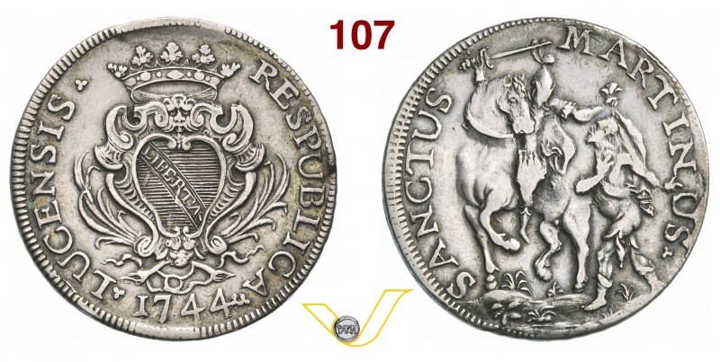 LUCCA - REPUBBLICA (1369-1799) Scudo 1744. D/ Stemma coronato su rami di palma R...