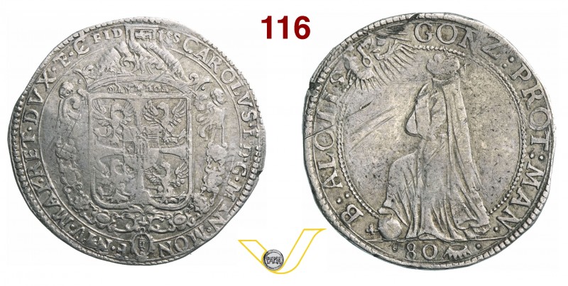 MANTOVA - CARLO I GONZAGA (1627-1637) 80 Soldi. D/ Stemma coronato R/ Il B. Luig...