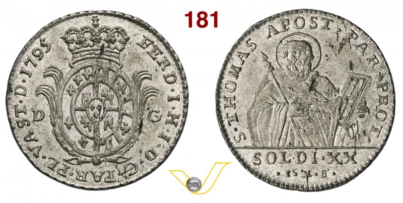 PARMA - FERDINANDO I DI BORBONE (1765-1802) 20 Soldi o Lira 1795. D/ Stemma coro...